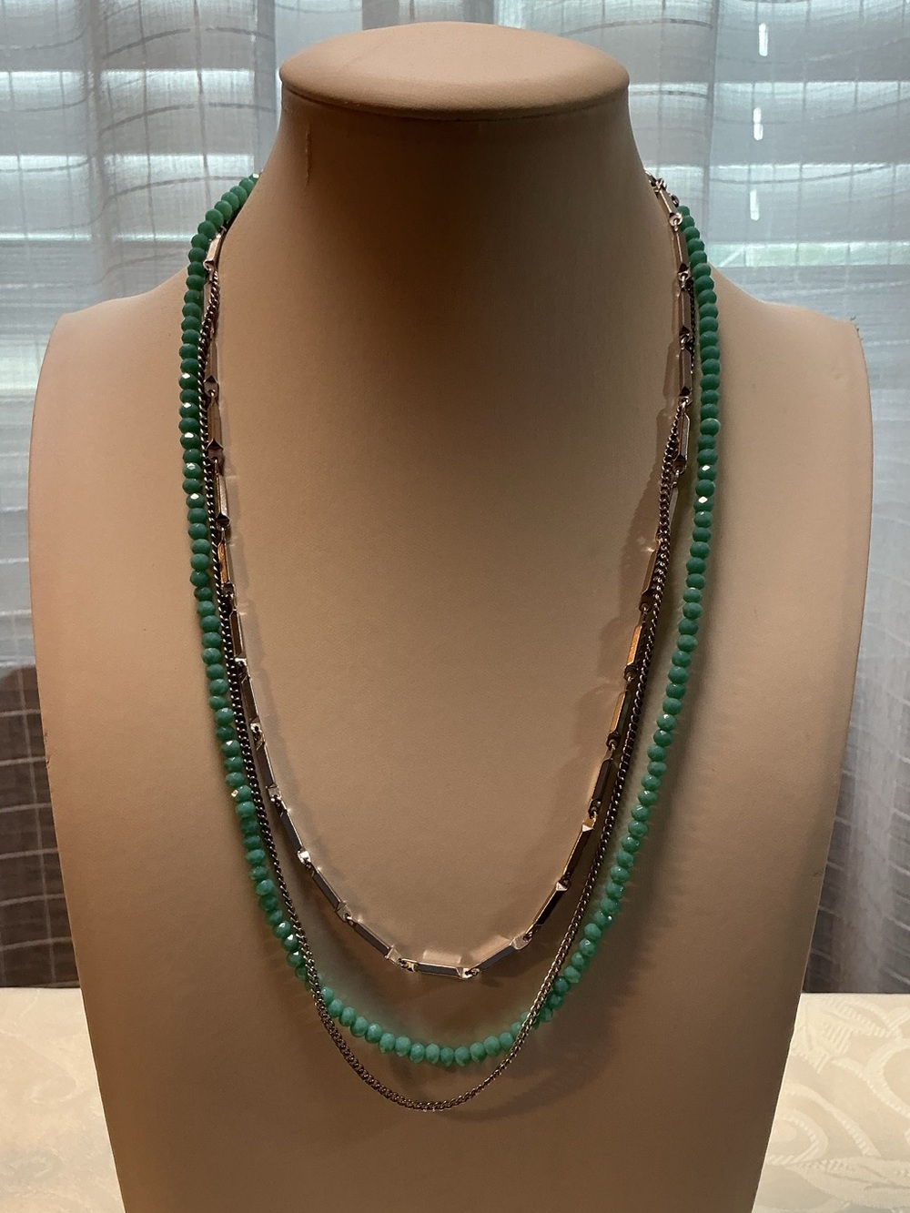 JK by Thirty One Multi-Strand Layered Turquoise Glass Silver Tone